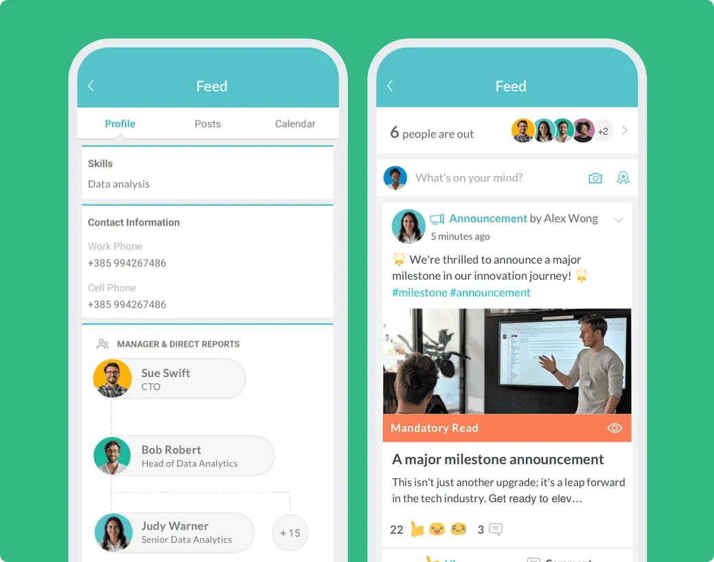 Mobile screen with Workmates feed