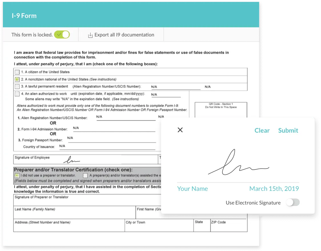I-9 form with e-signature
