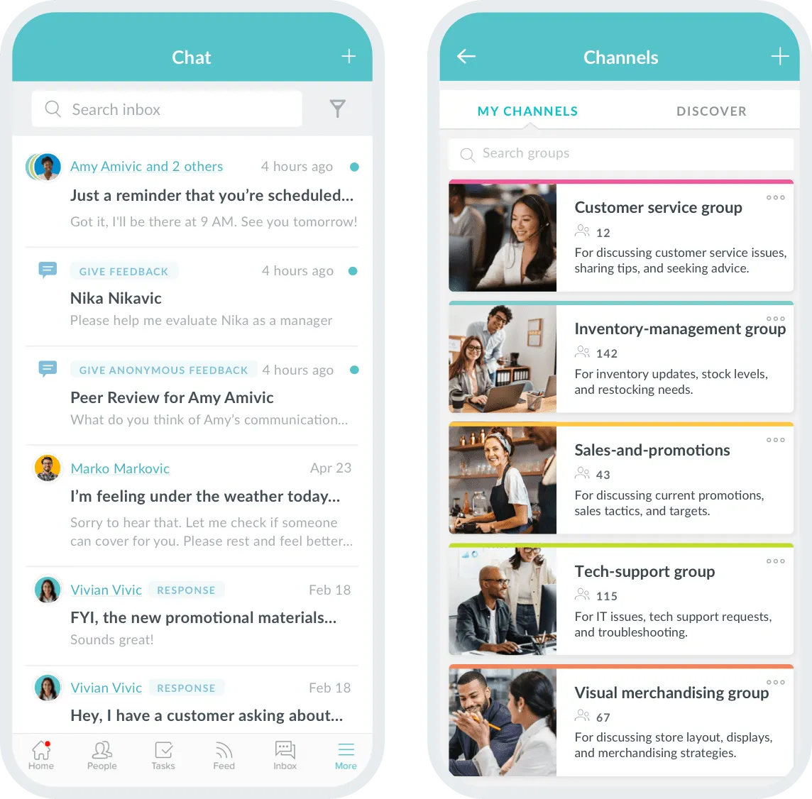 Chat and channels in Workmates application