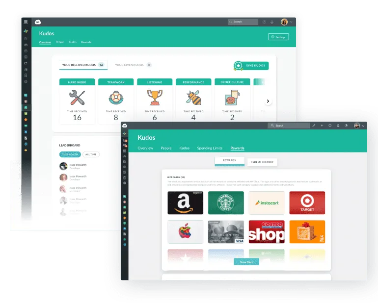 Kudos rewards application screen