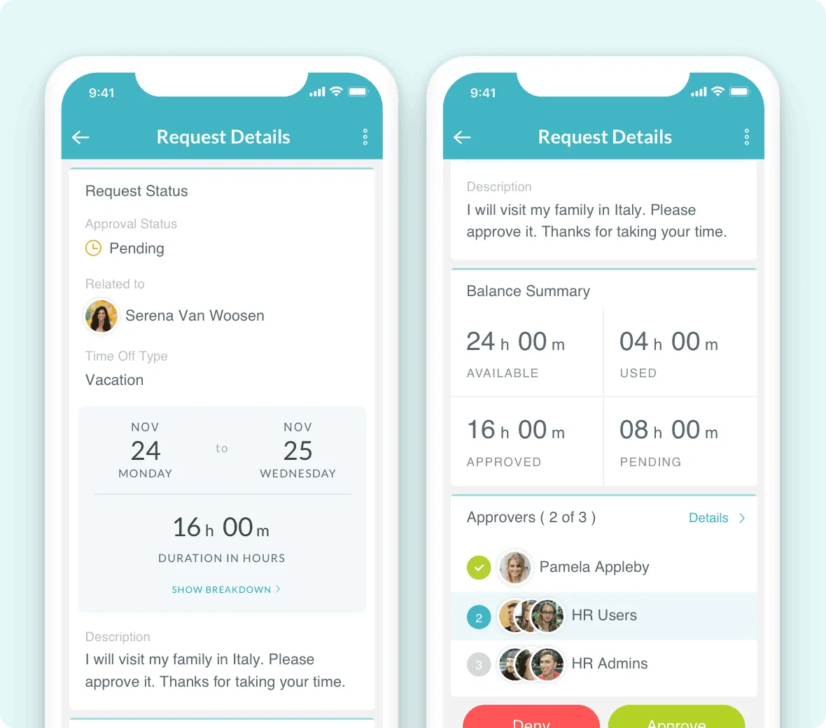 Time Off Application Screen