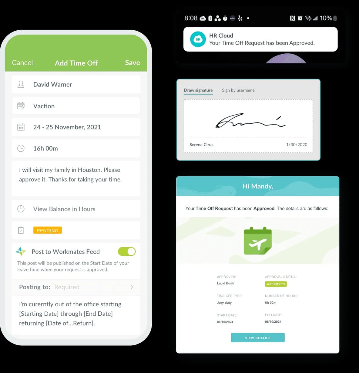 Time Off mobile application screen