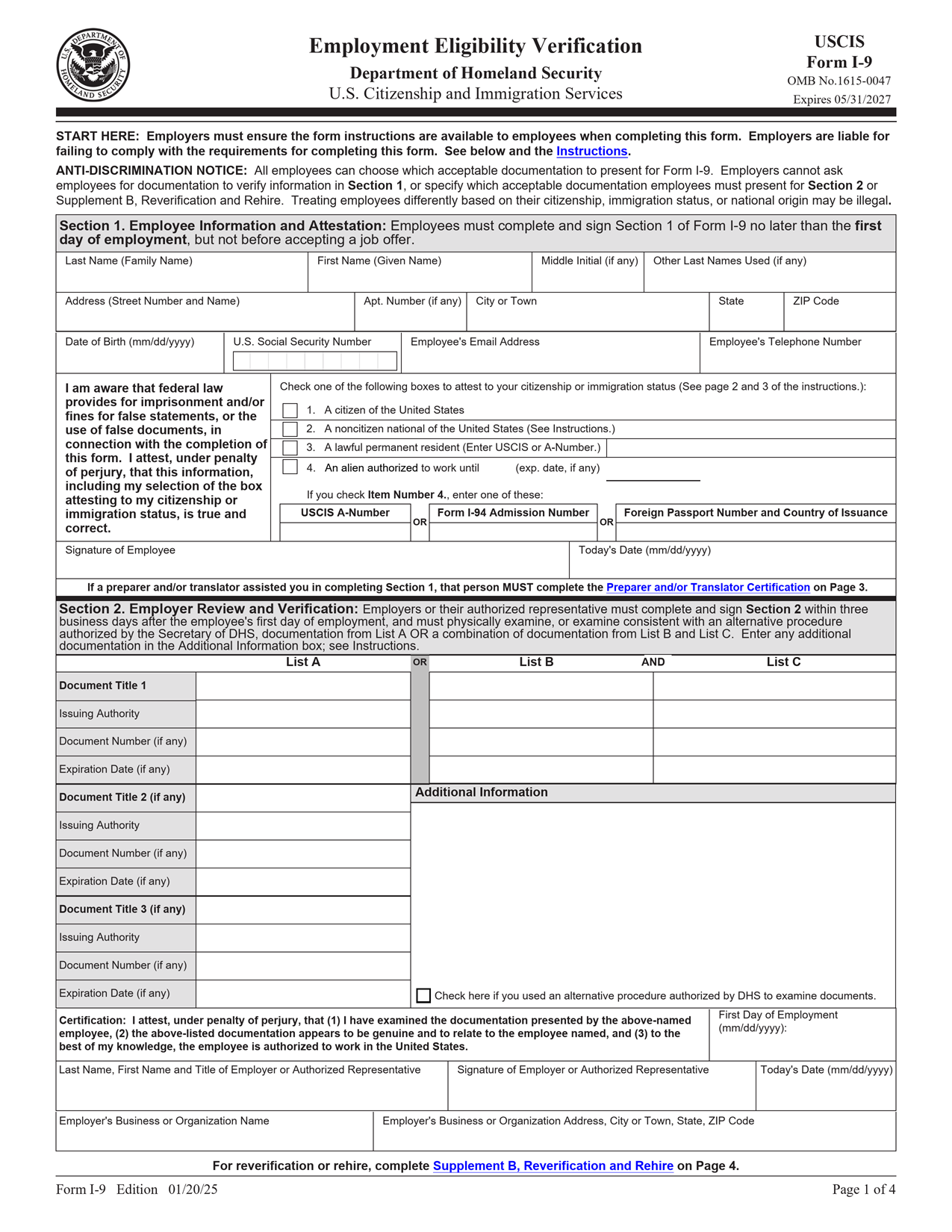I-9 form page 1