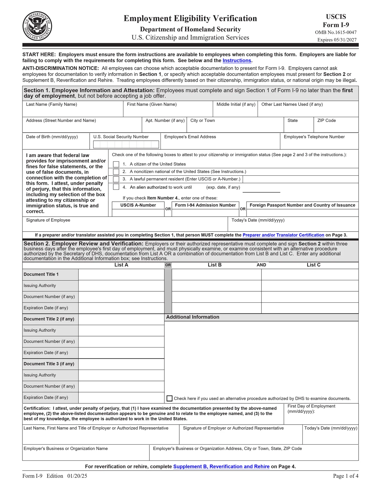 I-9 form page 1