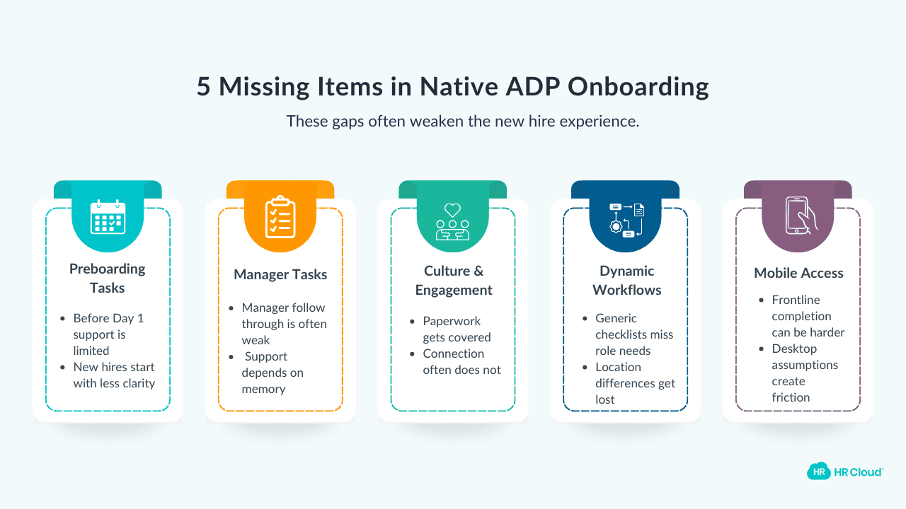 5 Critical Items Commonly Missing from a Native ADP Workforce Now Onboarding Checklist