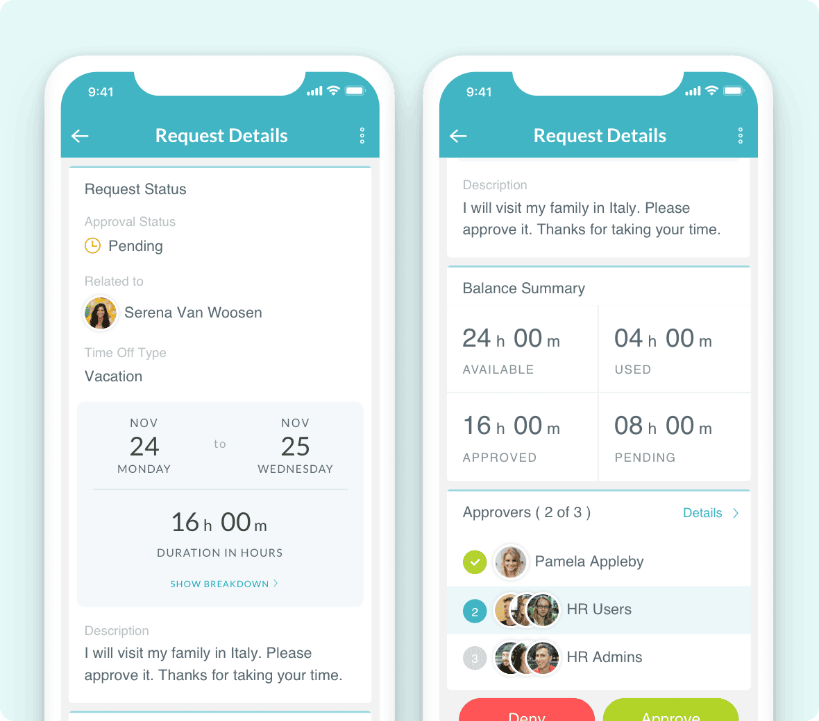 Time Off Application Screen