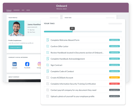 onboard tasks completion