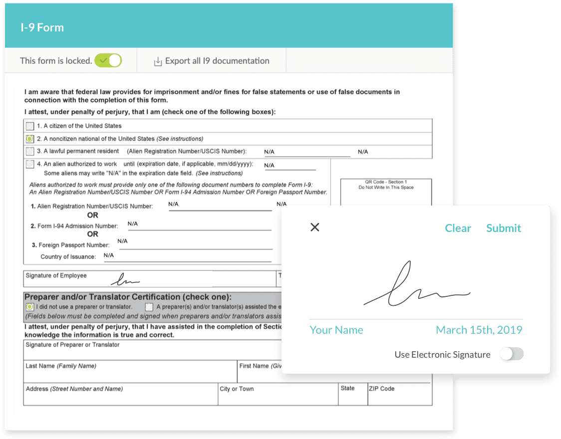 I-9 form with e-signature